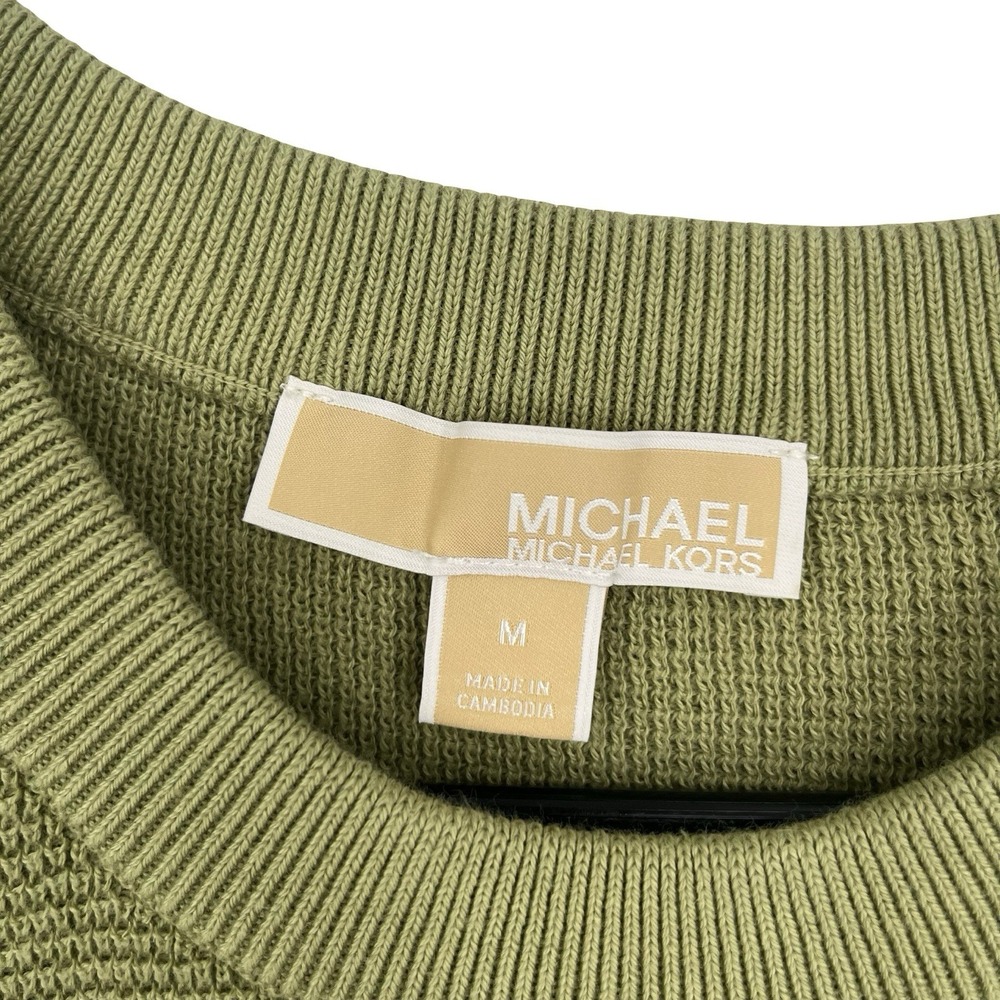 Michael Kors Womens M Green Cropped Sweater Relaxed Boxy Cotton Knit Pullover - Picture 4 of 8